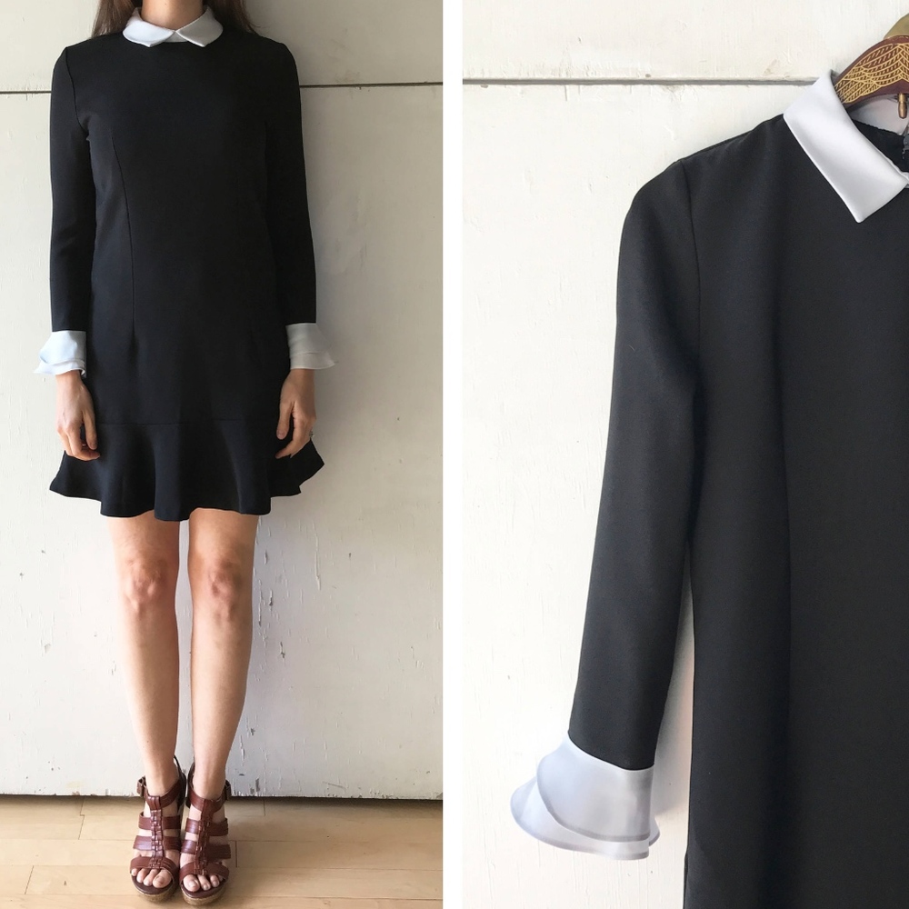 1980s Vintage Black Collared Dress